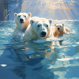A family of polar bears swimming in the water