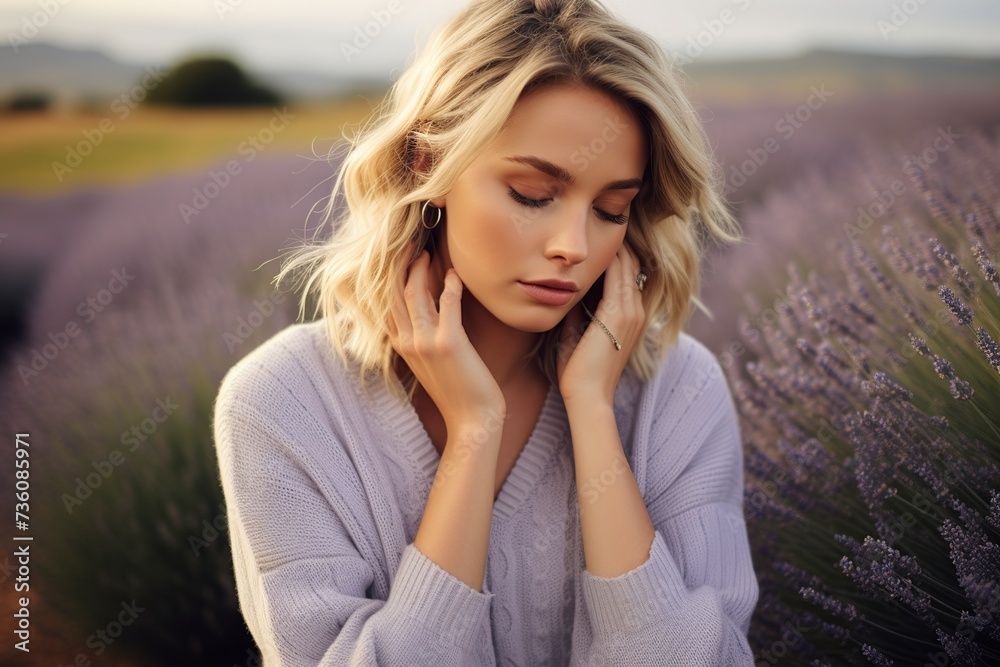 Serene Woman in Lavender Fields

