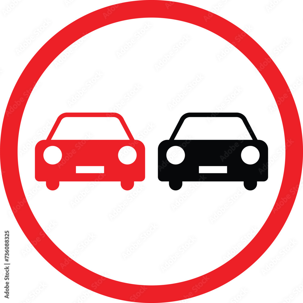 No overtaking sign . No overtaking road traffic sign icon vector isolated on white background No overtaking sign . No overtaking road traffic sign icon vector isolated on white background