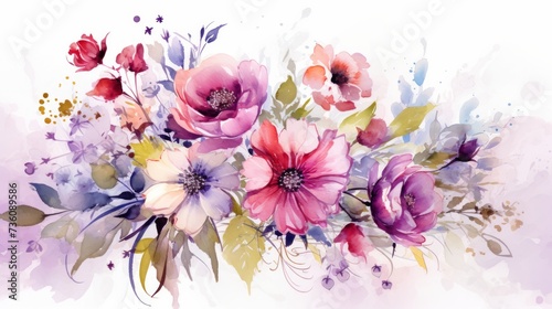 Watercolor flowers on a white background. Neural network AI generated art © mehaniq41