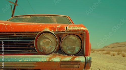 Cinematic Movie Still: Close-Up on a New Orange retro Car by Generative AI © Ecleposs