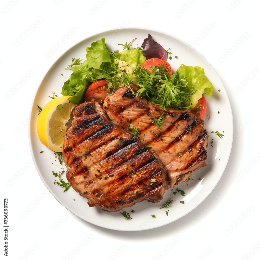 a Grilled snapper fish steak, studio light , isolated on white background a Grilled snapper fish steak, studio light , isolated on white background