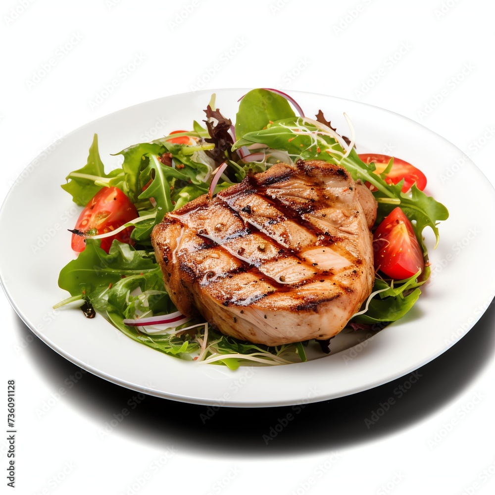 a Grilled snapper fish steak, studio light , isolated on white background
