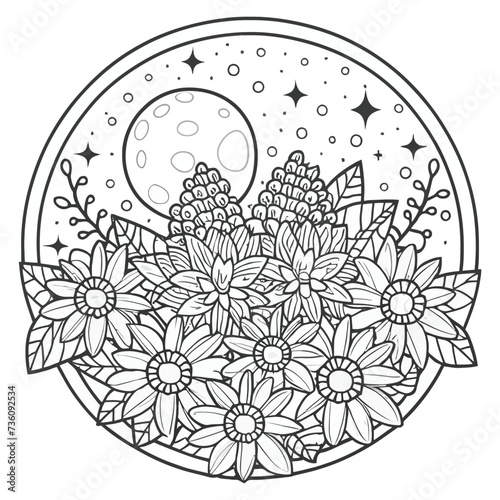 Flower Coloring Outline Vector