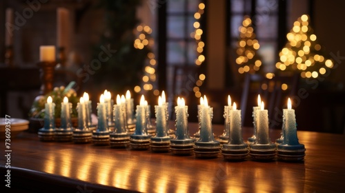 Group of Candles on Wooden Table