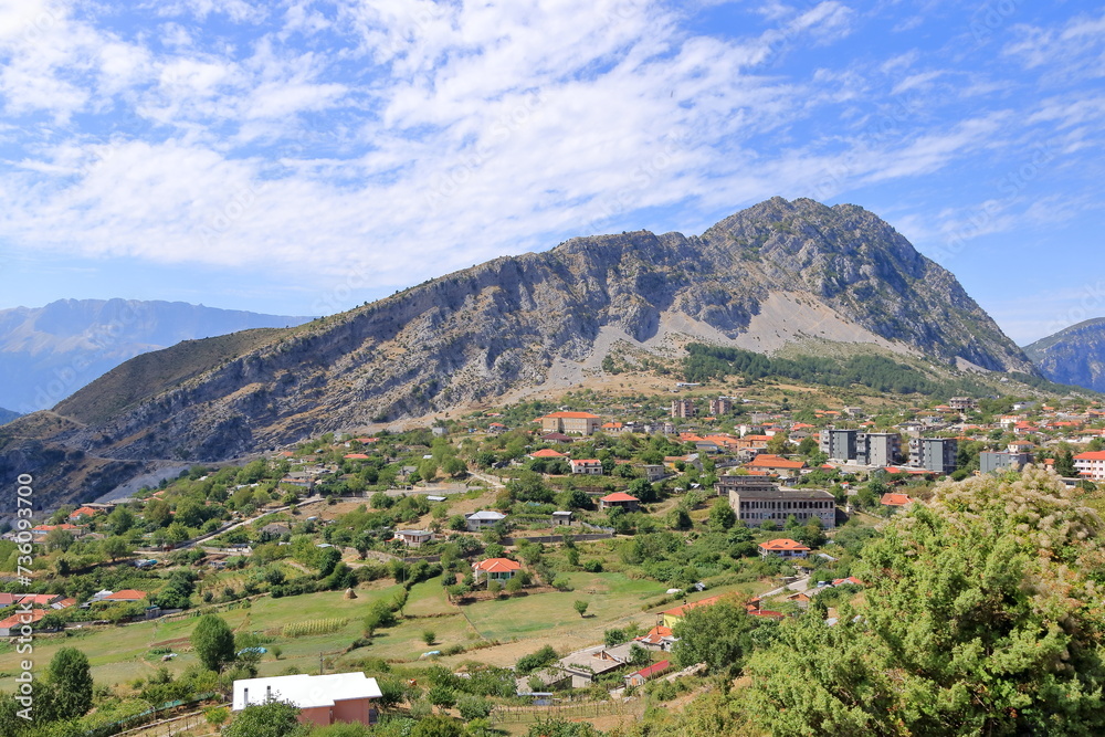 Photo of the village of Leskovik , Korce Albania. this village is positioned next to a mountain with lots of cliffs