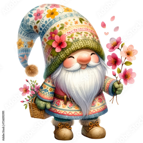 Gnome Spring Seasonal Watercolor Clipart Illustration