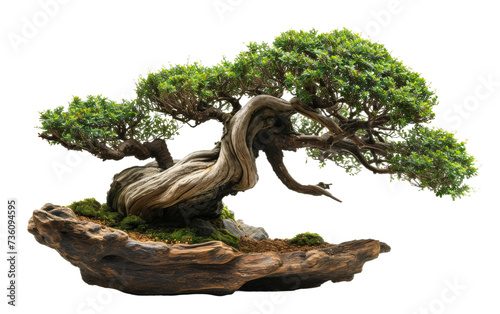 Tranquil Bonsai Tree Displayed on Wooden Stand on transparent background