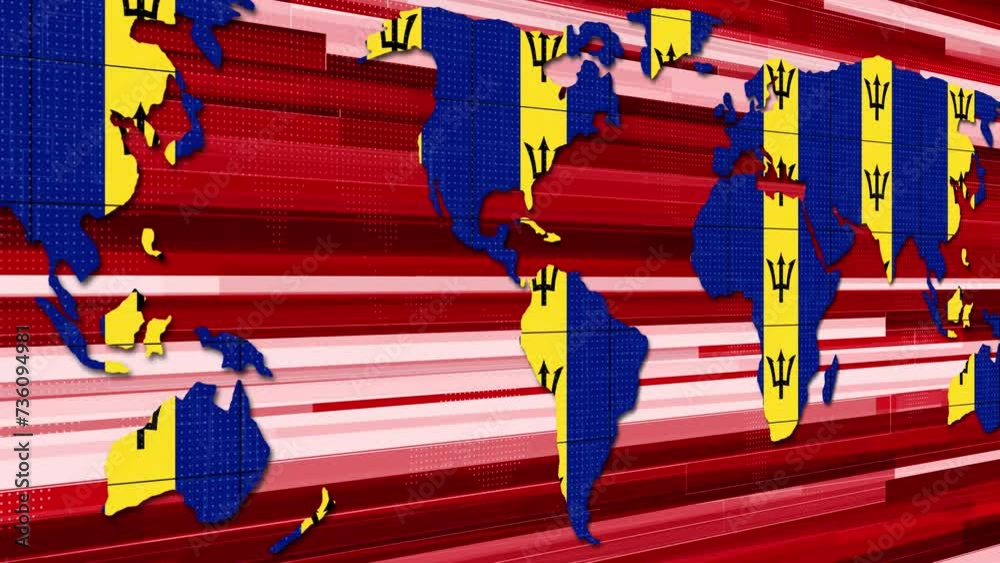 Barbados flag breaking news earth map technology background animation