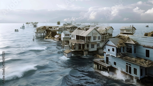 The effects of rising sea levels on coastal communities due to global warming and climate change on planet earth photo