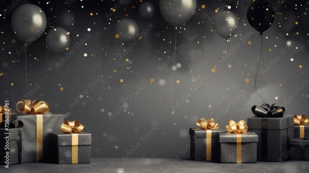 Background with birthday gifts in Ash color.