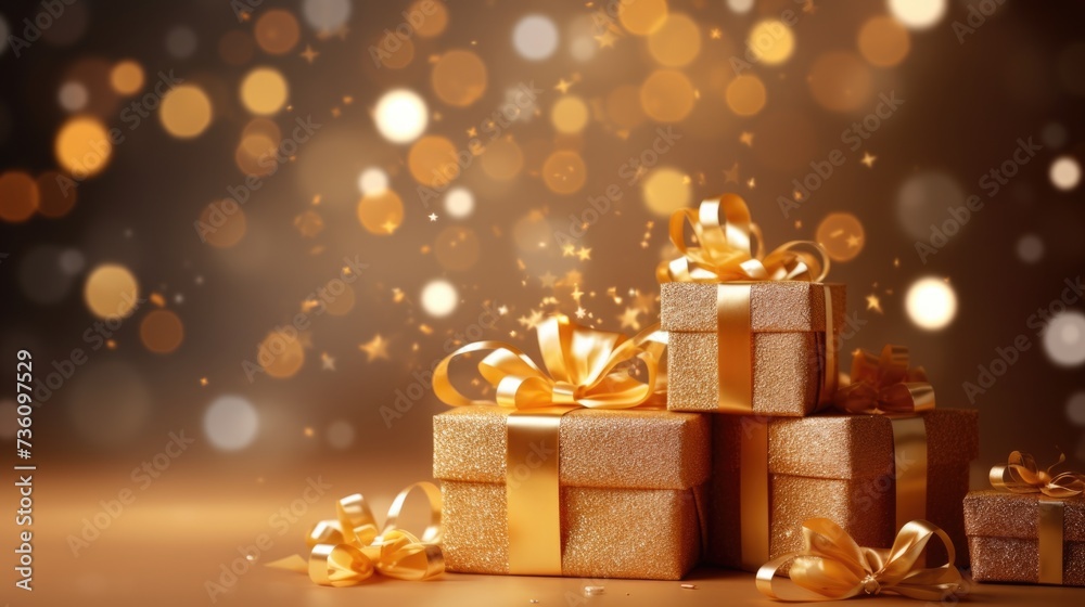 Background with birthday gifts in Gold color. Background with birthday gifts in Gold color.