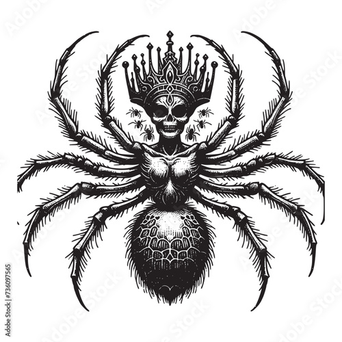 retro art scary spider queen vector illustration
