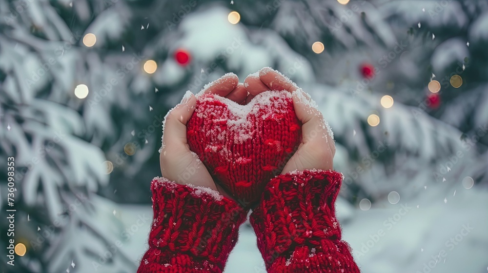 a person is holding a heart made of snow in their hands
