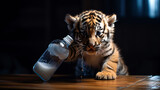 Tiger cub suck milk from bottle.