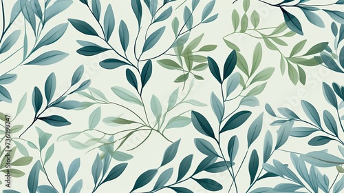 A vintage pattern design,leaves and branches,blue and green, seamless pattern © paisorn