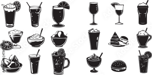 Fast food and Coffee cup icons set vector silhouette 