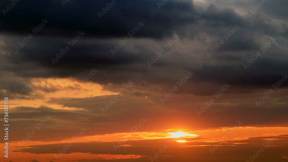 Dark dramatic sky with cloud at sunset background. Sky clouds.
