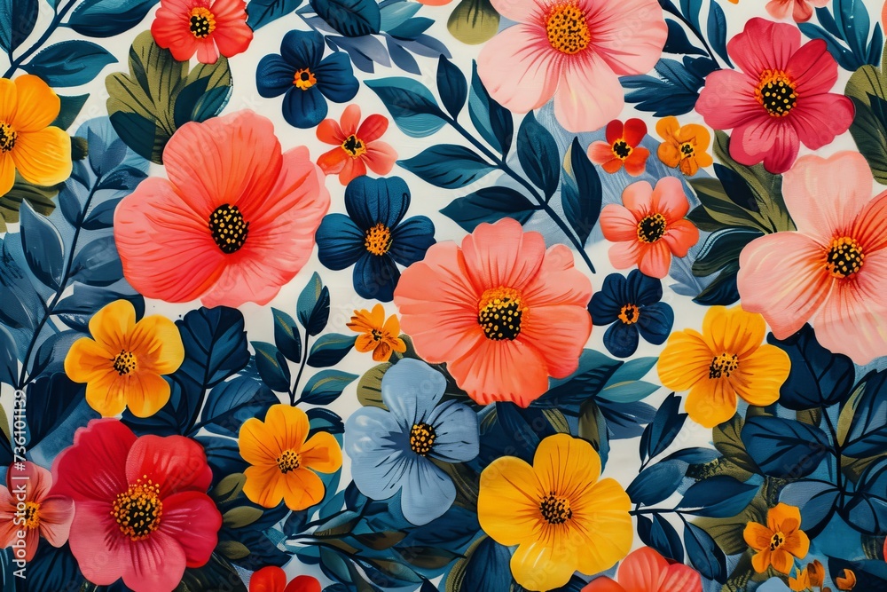 A vibrant and vivid pattern of colorful flowers A vibrant and vivid pattern of colorful flowers