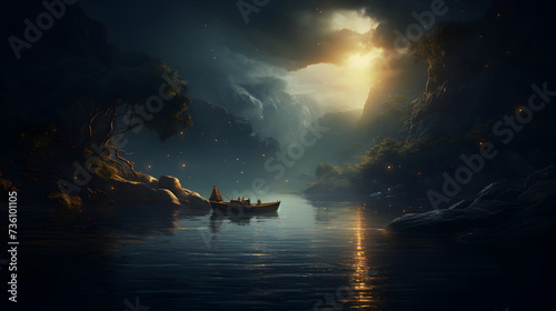 Moonlit ballet Boats adrift Created,
The moonlight casts an ethereal glow on the water
