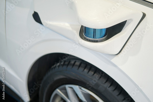 Self-driving car on autopilot lidar, close-up details