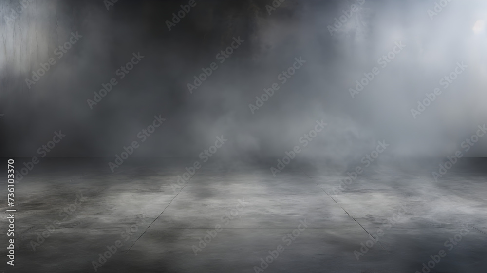 Misty or foggy texture on a concrete floor,
3d render of a grunge room interior with foggy atmosphere background

 - obrazy, fototapety, plakaty 