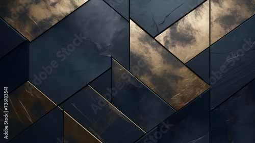 Abstract geometric hyper-realistic background with dark gray triangles and bronze accents, creating a modern and sophisticated ambiance, perfect for contemporary designs, high-end branding, or adding 