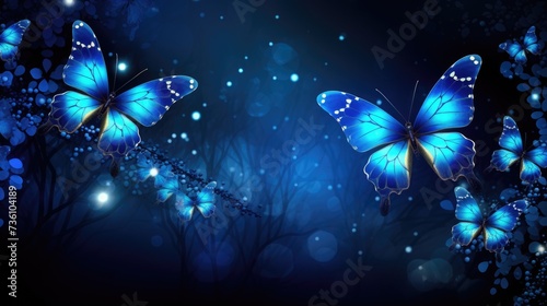 Background with butterflies in Sapphire color. photo