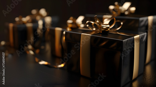 Group of Black and Gold Wrapped Presents