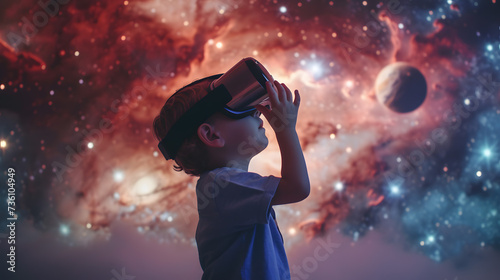 Little Boy Gazing at Star-Filled Space