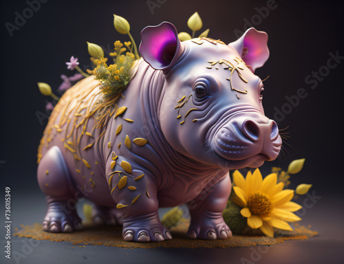 lila Hippo, 3D Rendering