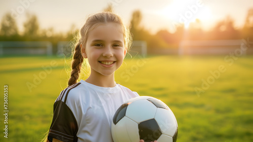 Young Girl Holding Soccer Ball in Field