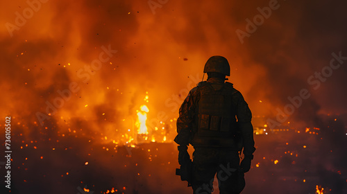 Firefighter Confronting Large Fire