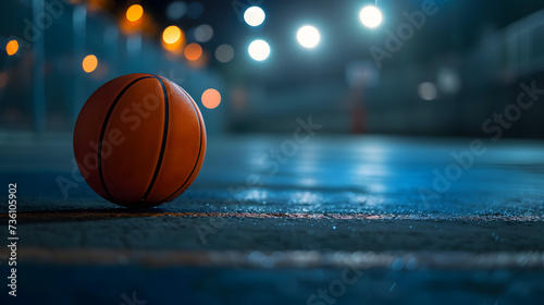 Basketball Ball on Nighttime Court