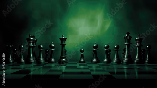  Background with chess pieces in Dark Green color