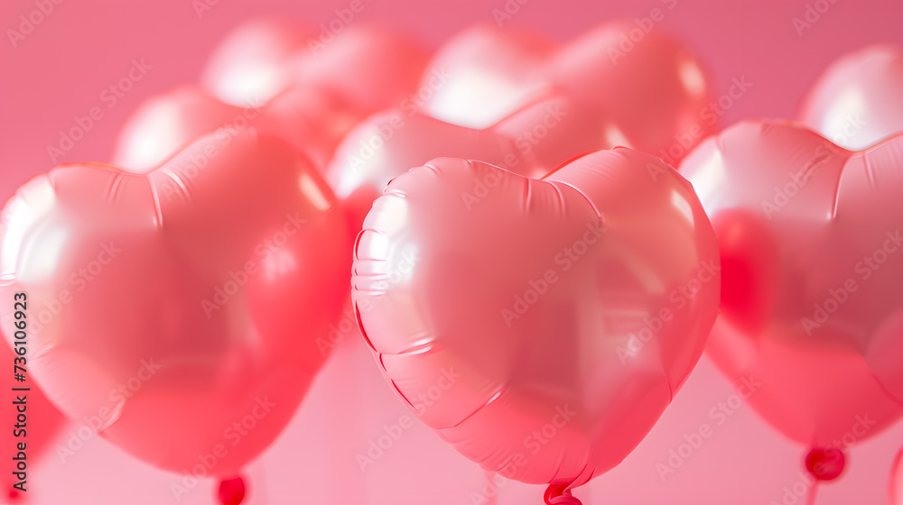 Pink Heart Shaped Balloons on Pink Background