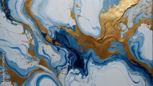 Celestial blue abstract white marble background art paint pattern ink texture watercolor polished gold fluid wall. 