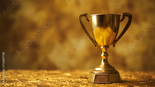 Golden Trophy on Wooden Table