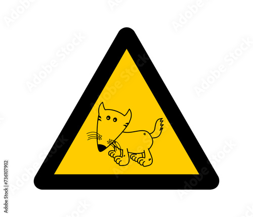 A young yellow wolf with a yellow road sign on a white background - vector