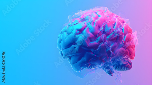 Pink and Blue Colored Brain on a Pink and Blue Background