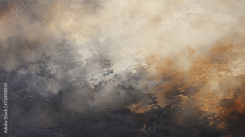 abstract canvas with impasto technique, layering shades of slate and cream, offset by a dark abyss and a flicker of golden light photo
