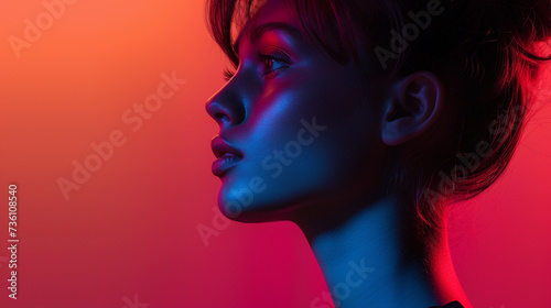 Womans Profile Against Red and Blue Background
