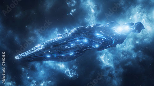 Space Ship Floating Through Star-Filled Galaxy
