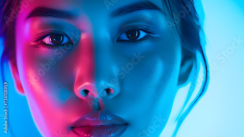Close-Up of Womans Face on Blue Background