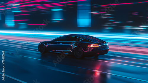 Car Driving Down City Street at Night © Ilugram