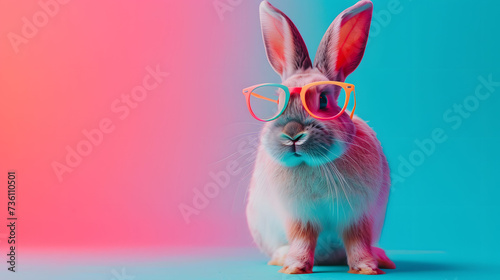 Rabbit Wearing Glasses With Pink and Blue Background