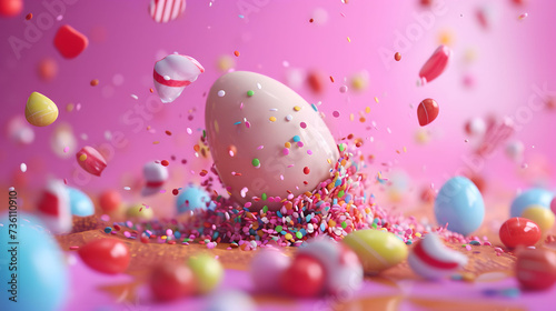 Colorful Confetti and Sprinkles Surrounding a Cracked Easter Egg © Ilugram