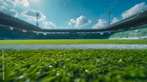 A Panoramic View of a Soccer Field With Foreground Grass