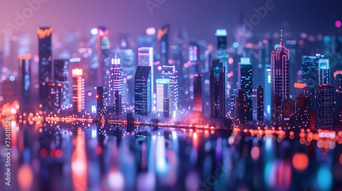 Vibrant Cityscape Illuminated by Neon Lights