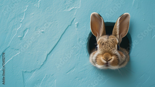 Rabbit Peeking Through Hole in Wall
